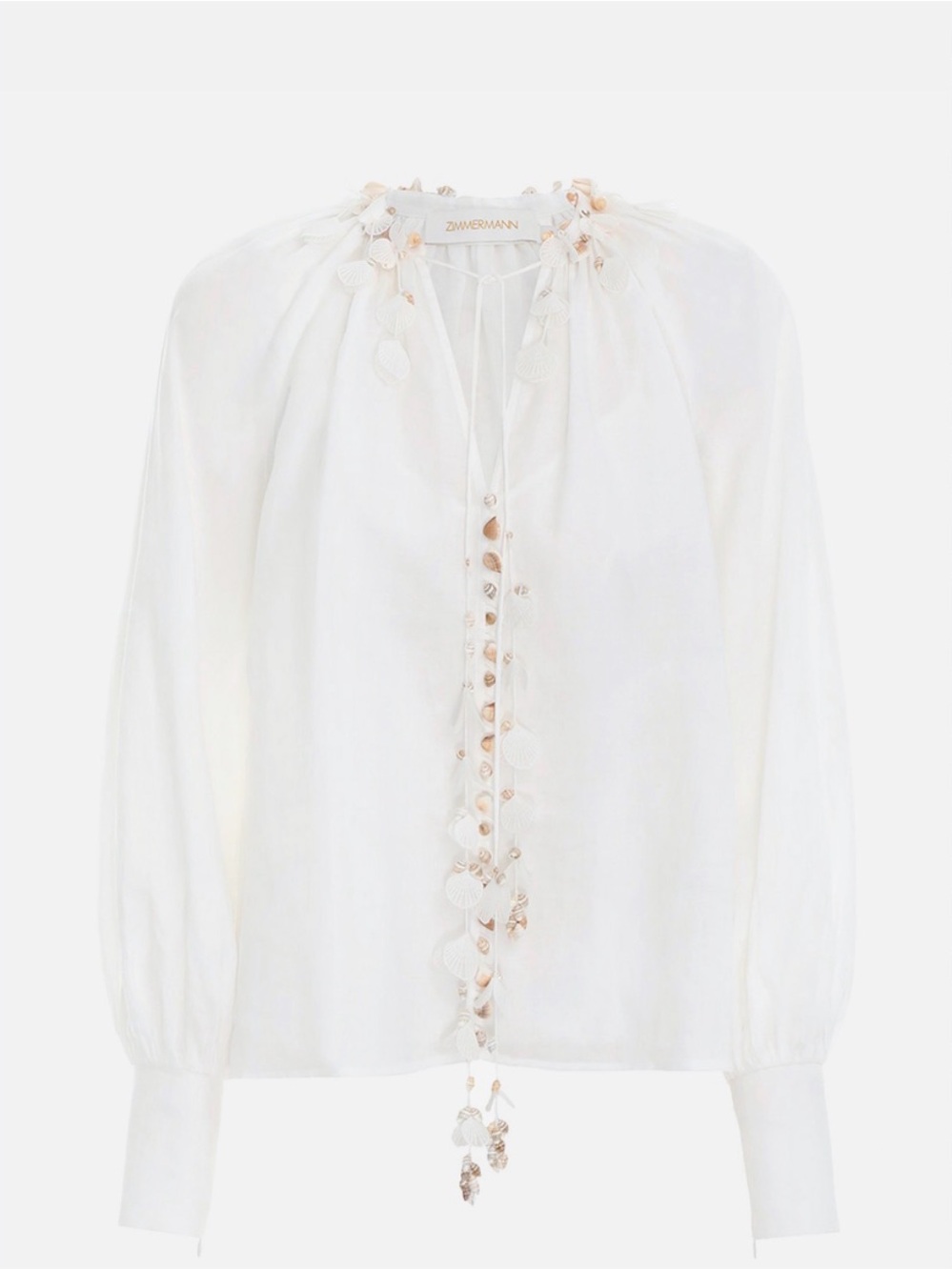 Zimmermann Cream Tie-Neck Embellished Blouse